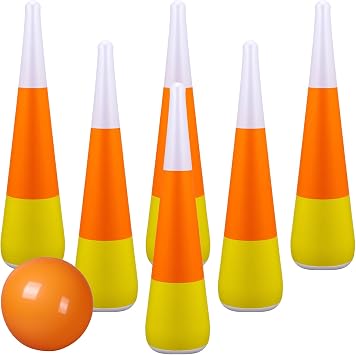 Candy Corn Inflatable Bowling Set Including 13.4 Inches Ball and 21.6 Inches Bowling Pins for Adults Halloween