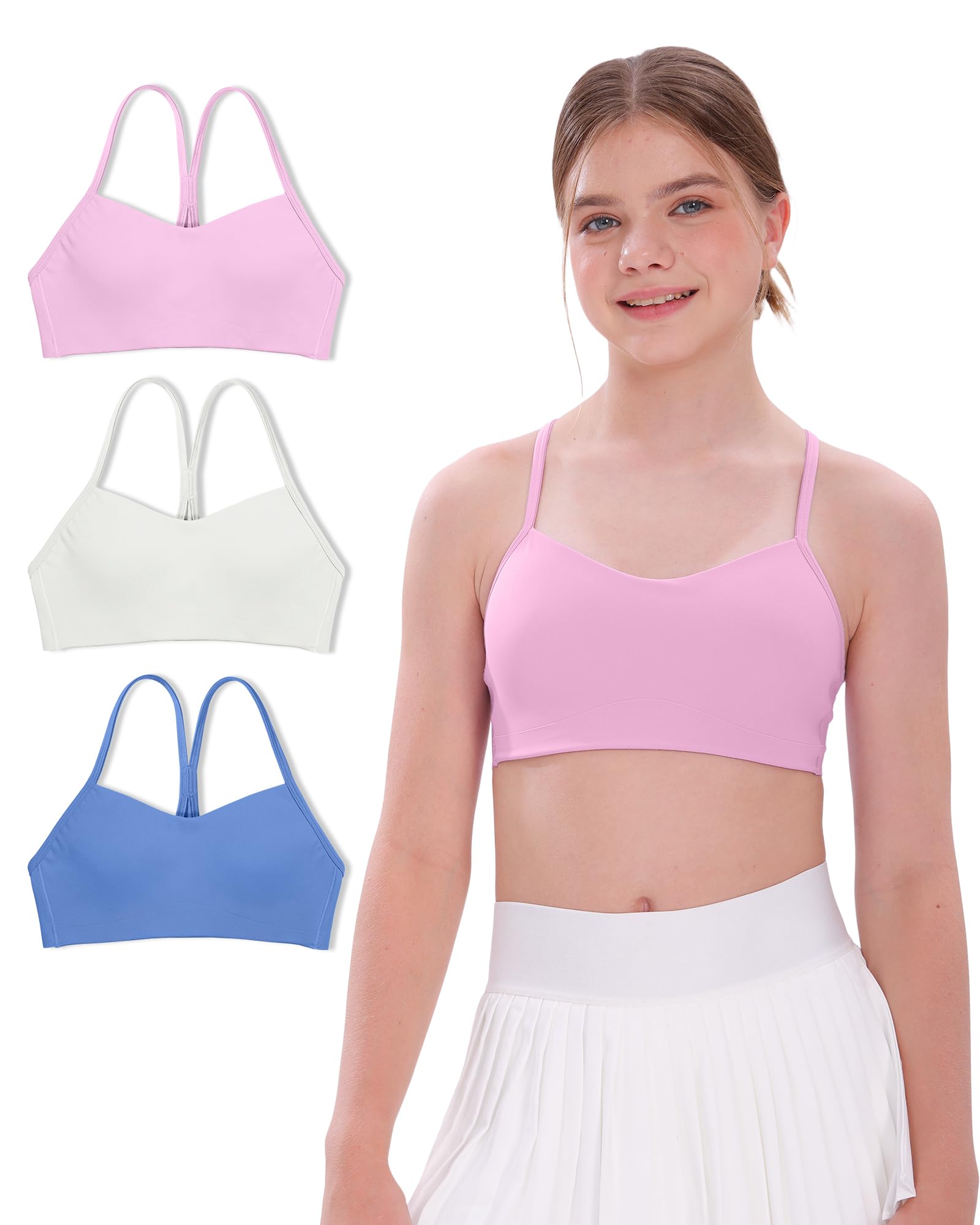 Girls Sports Bras for Teen 10-16 Y-Back, Cloud Feeling Training Bra with Moulded Design for Yoga Athletic Casual Tops