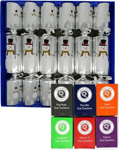 Crackers Ltd Silver Set Of 6 Snowman Christmas Crackers In With Trivia Quizzes