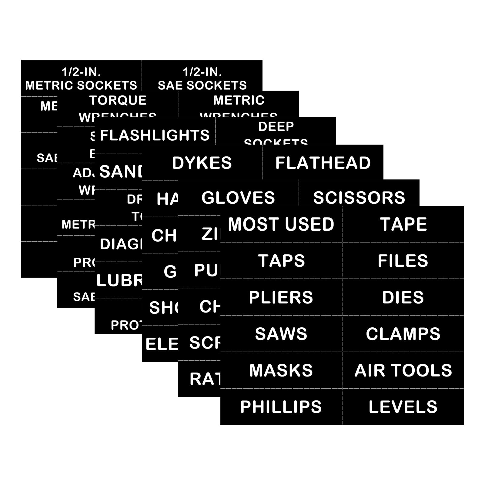 LoYinLo Organization Magnetic Labels - 72 Large, Tool Chest Organizer Labels with Strong Magnets,Easy to Read Printing - Fits All Brands of Steel Tool Box Drawers