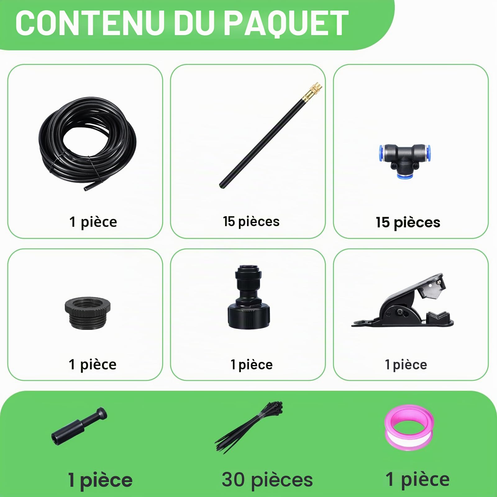 Système d'irrigation de jardin flexible à 360° avec buses de pulvérisation réglables – Kit à monter soi-même pour pelouses, terrasses et refroidissement à brouillard extérieur (15 m)
