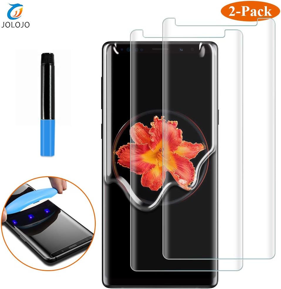 Galaxy Note 9 Screen Protector Liquid Glass [Liquid Dispersion Tech][Ultra Clear] Premium Tempered Glass 9H Hardness + UV Light Anti-Bubble Case Friendly for Samsung Note 9 - Clear