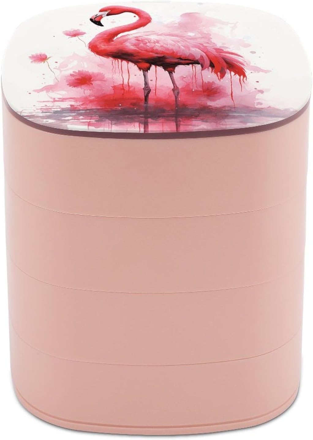 Flamingo Watercolor 4-Layers 360°Rotating Jewelry Box