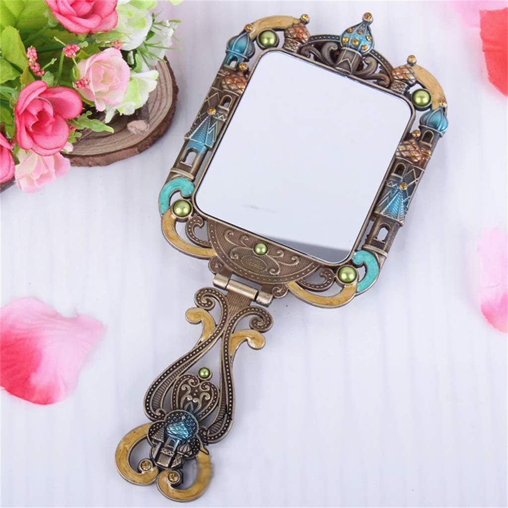 Mirror Hand Mirror Square Retro Color Handheld Mirror with Handle Both Use of Hand Held Travel Mirror and Dressing Table Mirror Creative Gifts