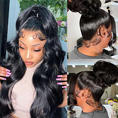 360 Lace Frontal Wig Body Wave Ponytail Lace Front Wigs for Black Women 360 Lace Front Wigs Human Hair Pre Plucked HD Transparent Lace Front Wigs Body Wave Full Lace Wigs Human Hair 28 Inch Full Wigs