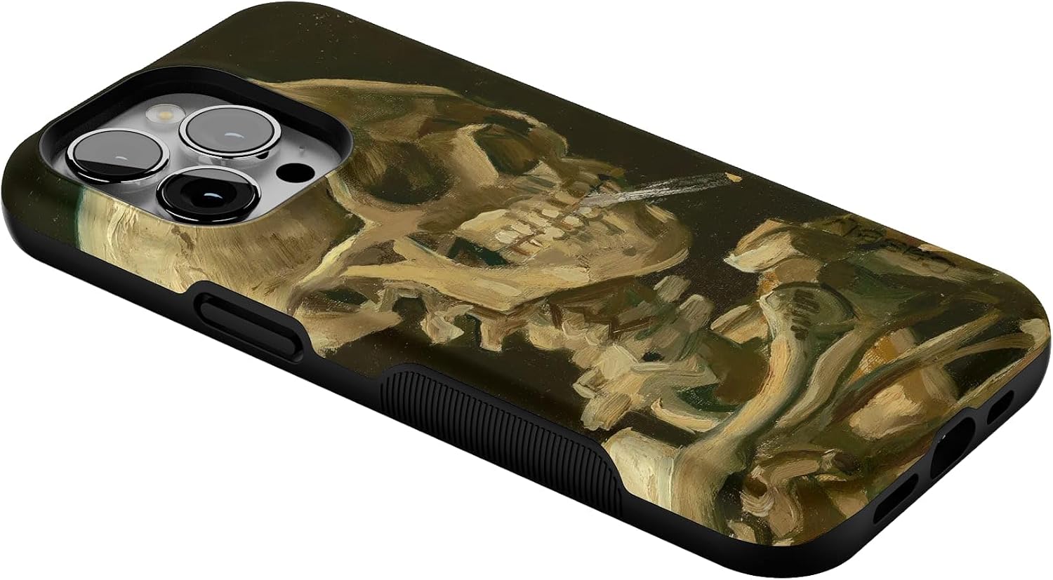 Casely iPhone 13 Pro Case | Van Gogh | Skull of a Skeleton with Burning Cigarette | Bold Protective Design | Compatible with MagSafe
