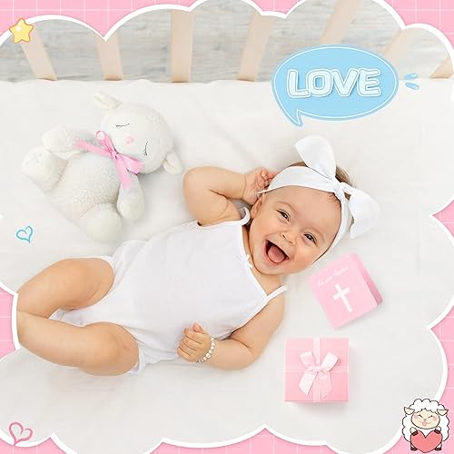 Miniatura 3 de 5 piezas de regalos de bautismo para niñas incluyen tarjeta de poesía de felpa de cordero de 8.5 pulgadas con caja de regalo, pulsera de bautismo