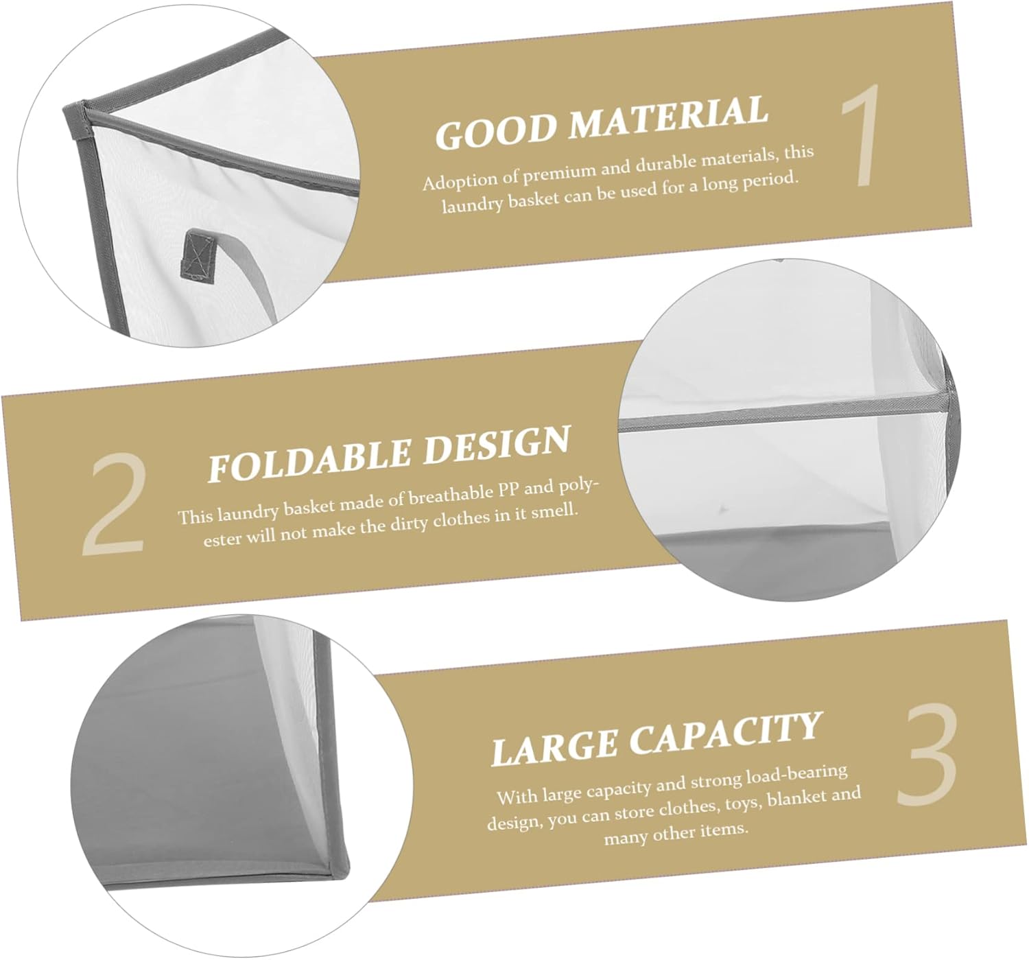 Foldable Mesh Laundry Basket Double Gray Laundry Hamper with Handle Portable Clothes Storage Organizer for Bedroom Balcony and Travel Use