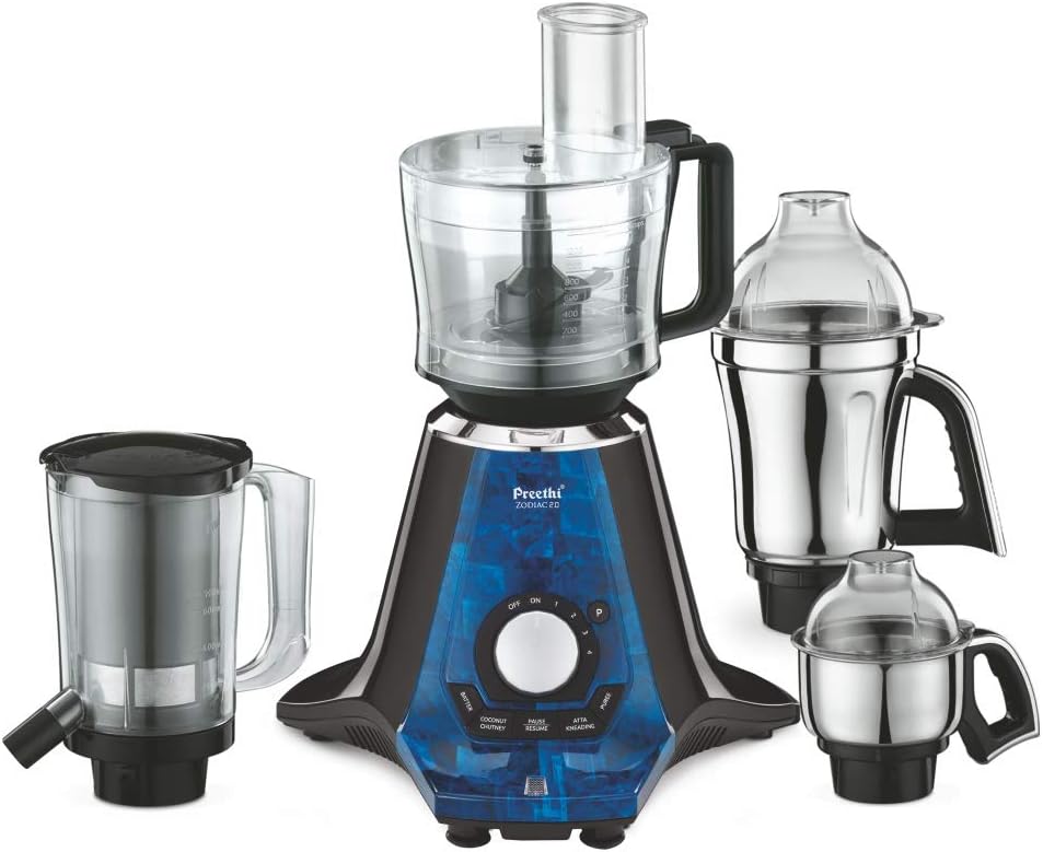 Preethi Zodiac 2.0 MG235 Mixer Grinder, 750W With 4 Jars Including 3-in-1 Insta Fresh Juicer and Master Chef Food Processor (Black)