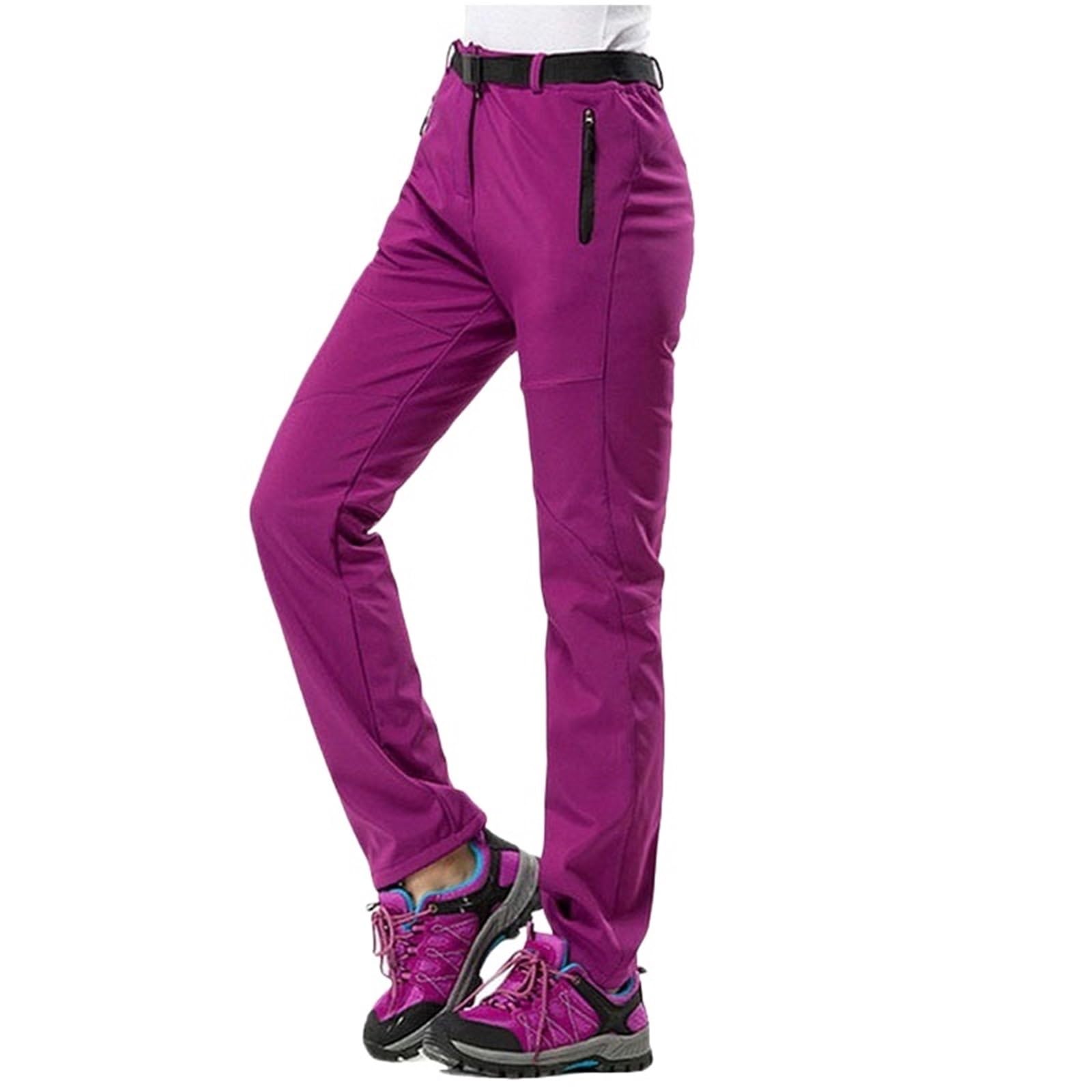 Pantalones Trekking Mujer Senderismo Trekking esquí Impermeable Mujer Pantalones Invierno al Aire Libre Grueso Polar Softshell Deportivos(Dark Purple,Asian M)