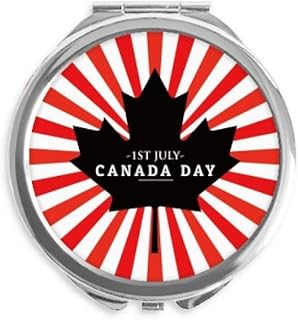 Happy Canada Day 4th Of July Black Maple Hand Compact Mirror Round Portable Pocket Glass