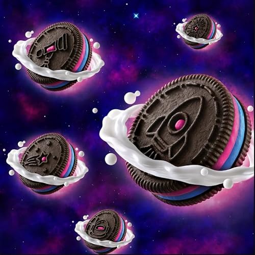 Oreo Space Dunk Chocolate Sandwich Cookies 32.04oz Total Limited Edition -Cosmic Creme with Popping Candy - Includes Bonus PITCHING PIGEON Refrigerator Magnet