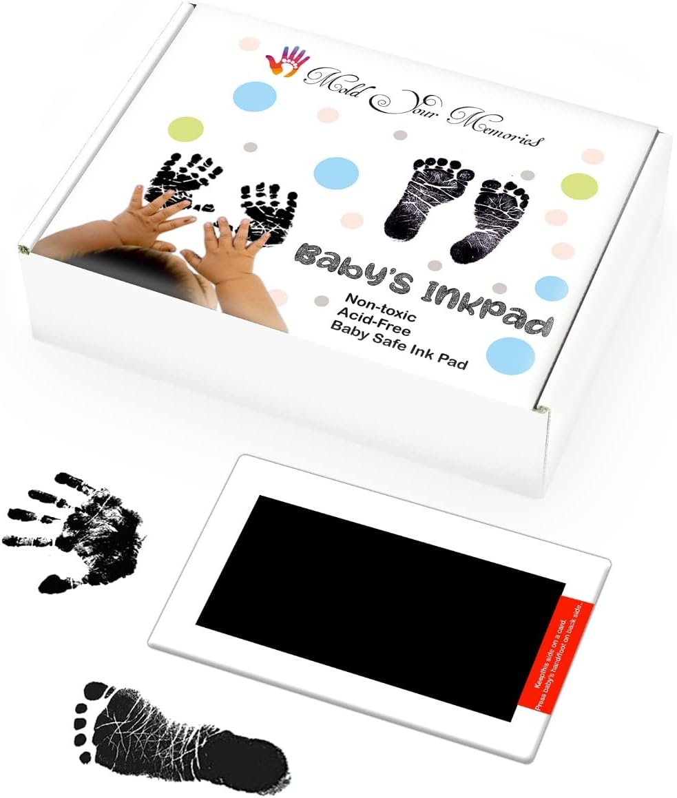 Mold Your Memories Paper Baby Hand And Foot Ink Imprint Kit. No Touch, Non Toxic Ink Pad (Wall Mount, Rectangular Shape, 0-6 Months, Black), 9.5 x 5.7 cm