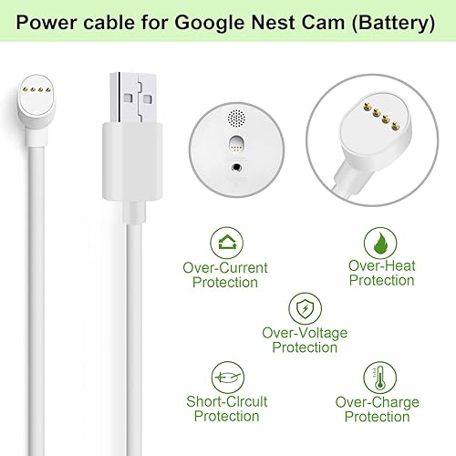 Miniatura 2 de iMah Paquete de 2 cables de carga USB extendidos compatibles con Google Nest Cam (batería), 6.56 pies (6.6 ft)