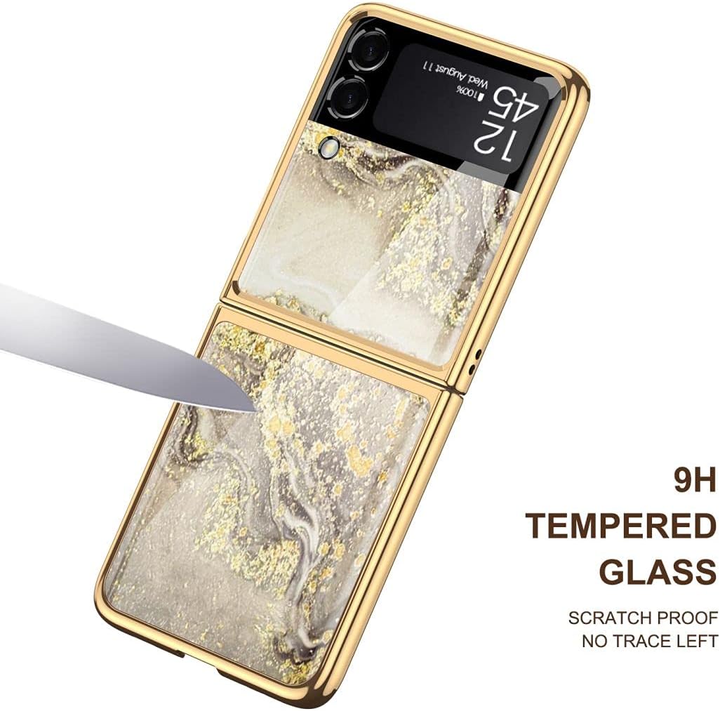 SHIEID Flip 4 Case - Galaxy Z Flip 4 Case Ultra-Thin Tempered Glass Phone Case - Fashion Electroplated PC Back Cover