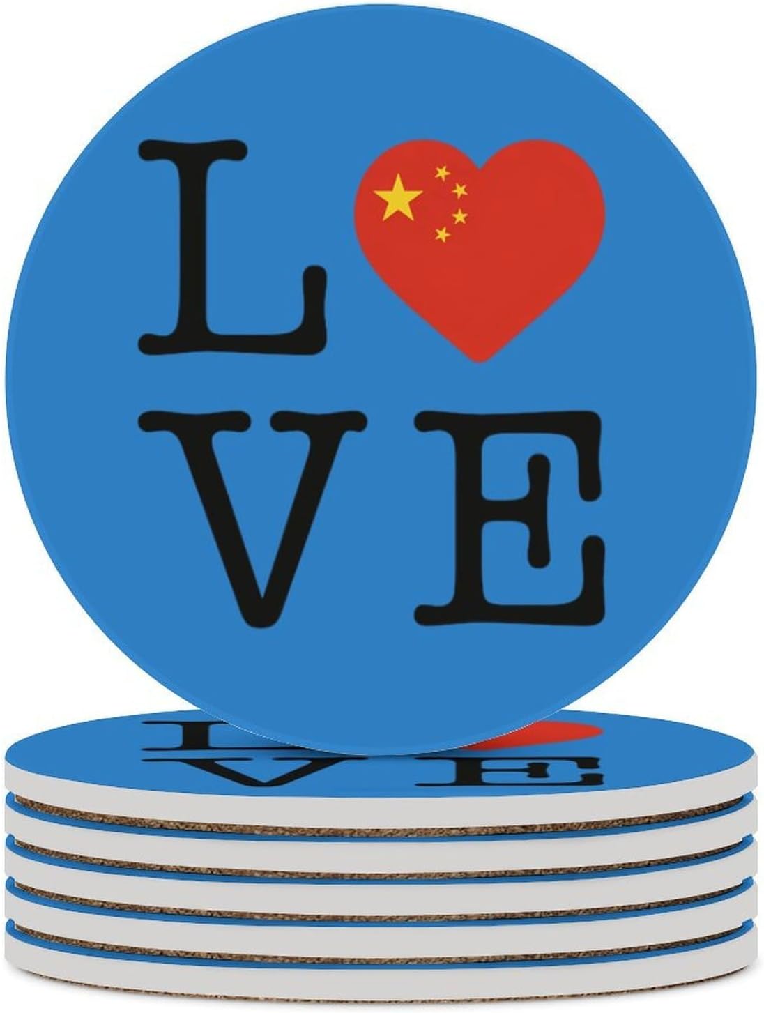 I Love China Funny Round Ceramic Coasters for Drink Absorbent Cup Holders Tabletop Protection