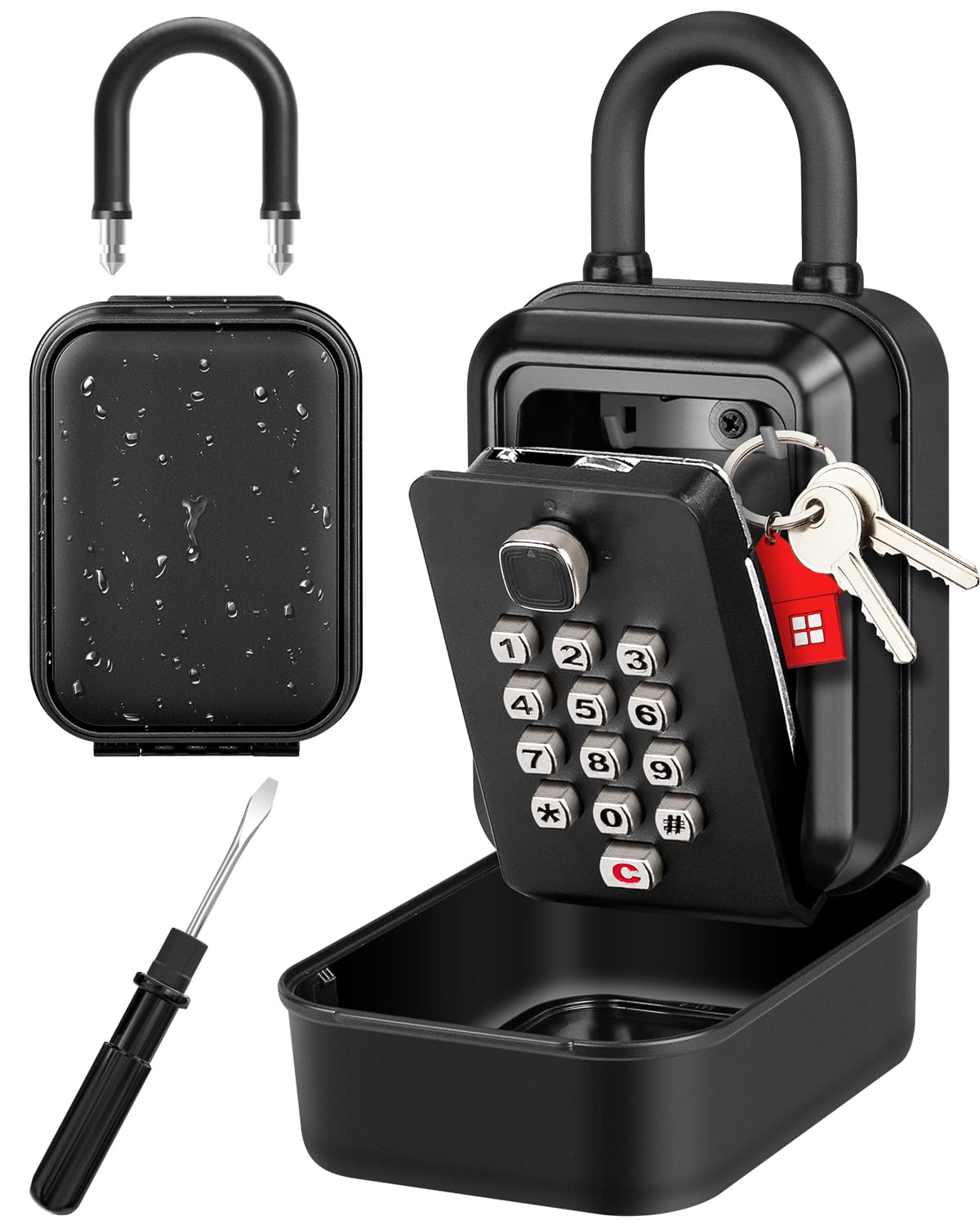 Key Safe with Shackle Key Lock Box Outdoor Extra Large Key Box Police Approved Lockbox 12-Digit Combination Key Storage Box with Weatherproof Cover for Home Garage Office School