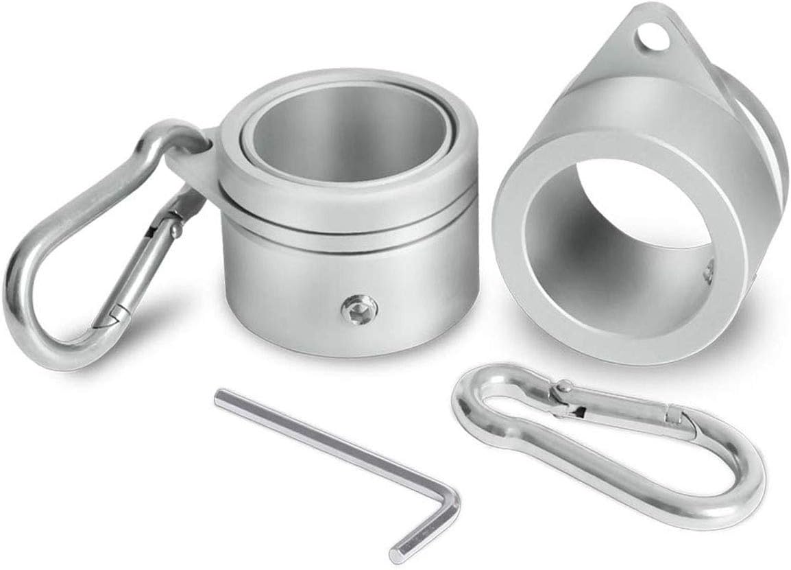 UPSTONE Aluminum Flagpole Rotating Rings, 360° Anti Wrap Flag Pole Mounting Rings with Carabiner for 1.25 Inch Diameter Flag Pole - Tangle Free, Silver, Pack of 2