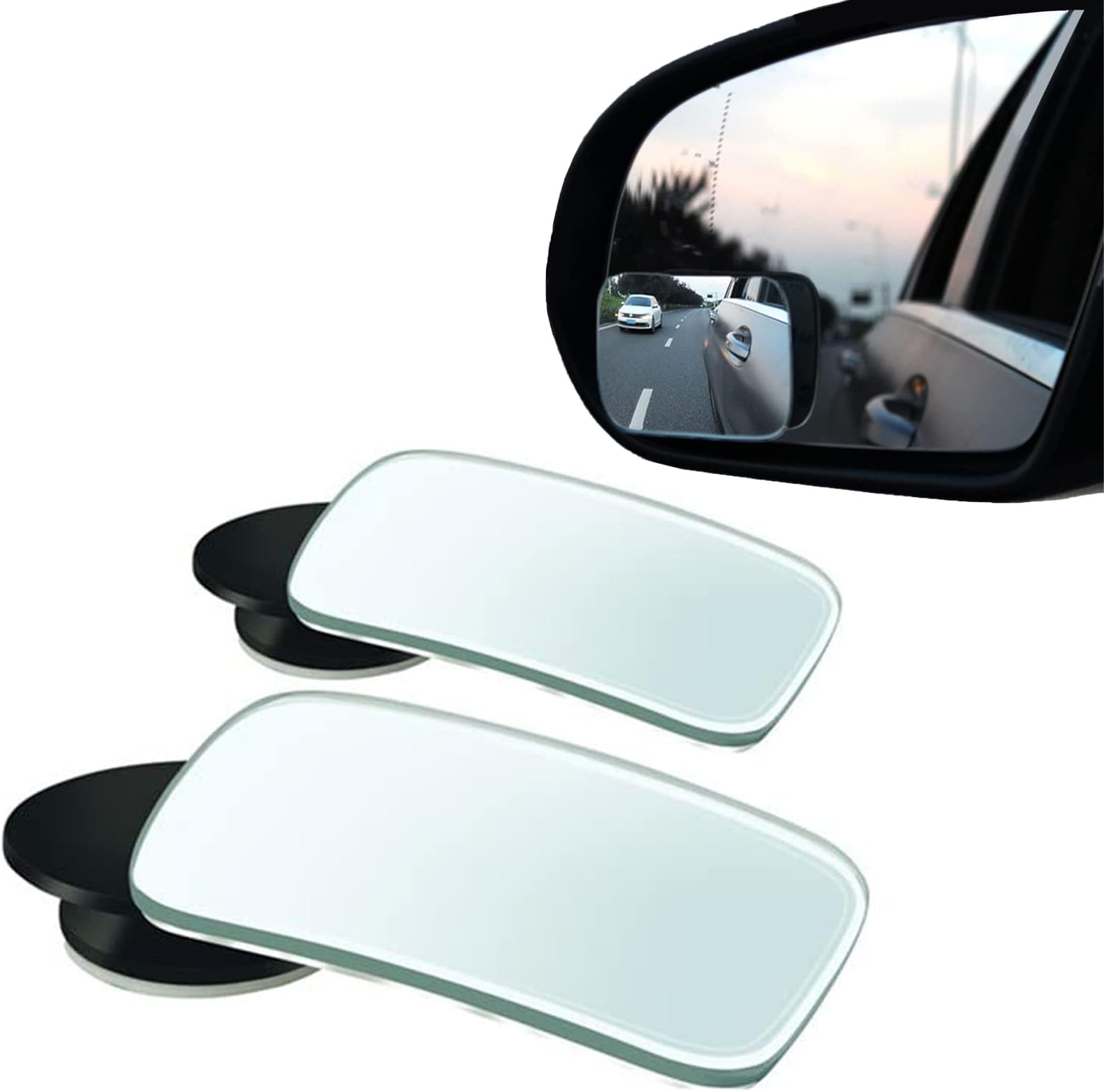 Car Blind Spot Mirror,HD Glass Frameless Convex Rotating Design,Rear View Mirror with wide angle Adjustable,Stick for Van SUV Trucks Universal (Rectangle Shaped,2Pcs)