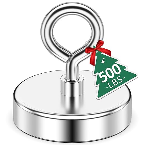 Miniatura 47 de Imán de pesca de neodimio, fuerza de tracción de 150 libras, imán fuerte de tierras raras con perno de ojo avellanado para colgar, hogar, cocina
