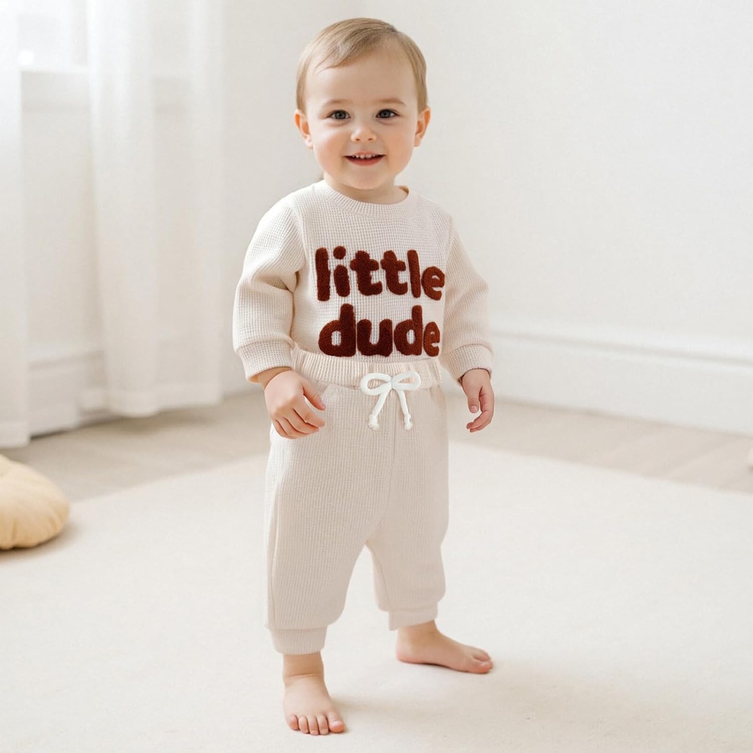 FOMOYUU Newborn Baby Boy Clothes Waffle Letter Embroider Long Sleeve Romper Pullover Tops and Pants Sets Fall Winter Outfits - Image 5