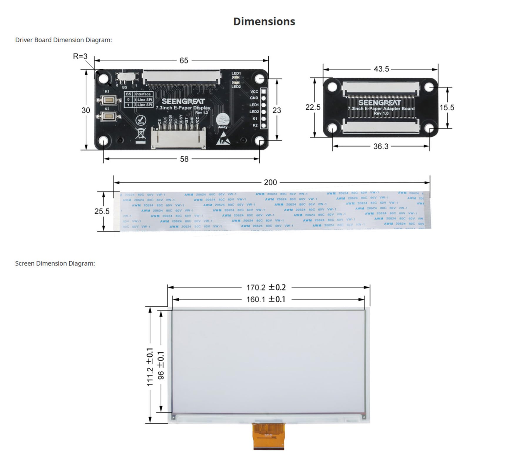 7.3inch Full Color E-Ink Display, 800×480 Spectra 6 E-Paper Screen, Low Power, SPI Interface, for Raspberry Pi/Jetson Nano / STM32 / Arduino, with 40PIN GPIO and Driver HAT