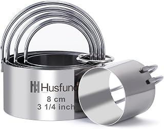 Husfunov 5-Piece Stainless Steel Round Cookie Cutters with Handles - Perfect Biscuit Slicer Set for Cookies, Cakes, Dough