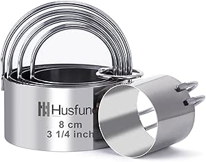 Biscuit Cutter Set Round Cookie Cutters with Handle 5 Pieces Stainless Steel Circle Professional Baking Dough Tools for Cake