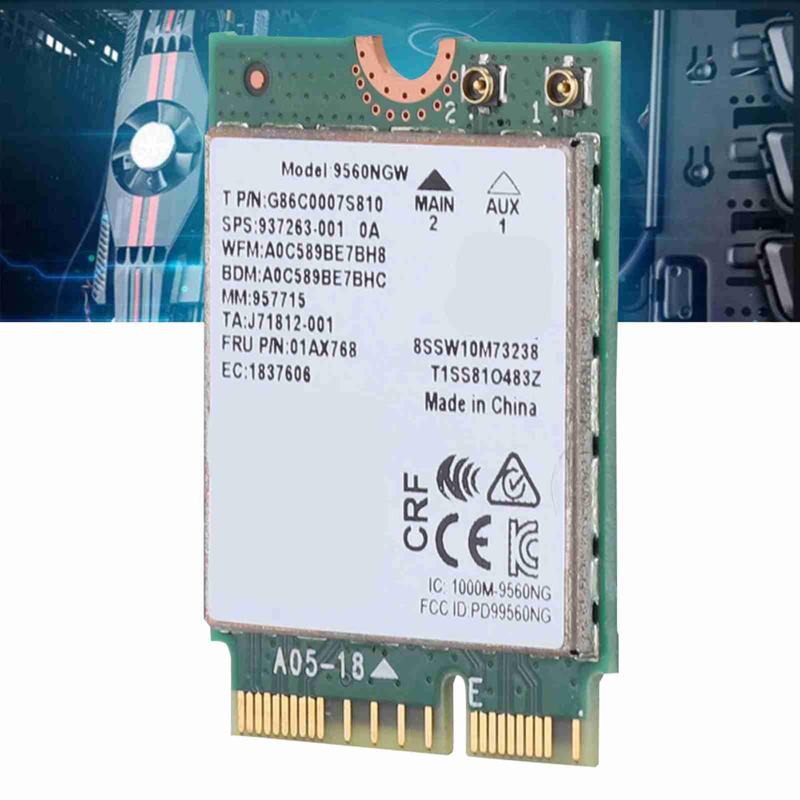 Karta sieciowa WLAN, karta PCIe bezprzewodowa dwuzakresowa karta 2.4 G + 5 G PCI-E Express, 1,73 Gb/s Bluetooth 5.0 + Wi-Fi NGFF Bezprzewodowa karta Wi-Fi dla 9560AC 9560NGW