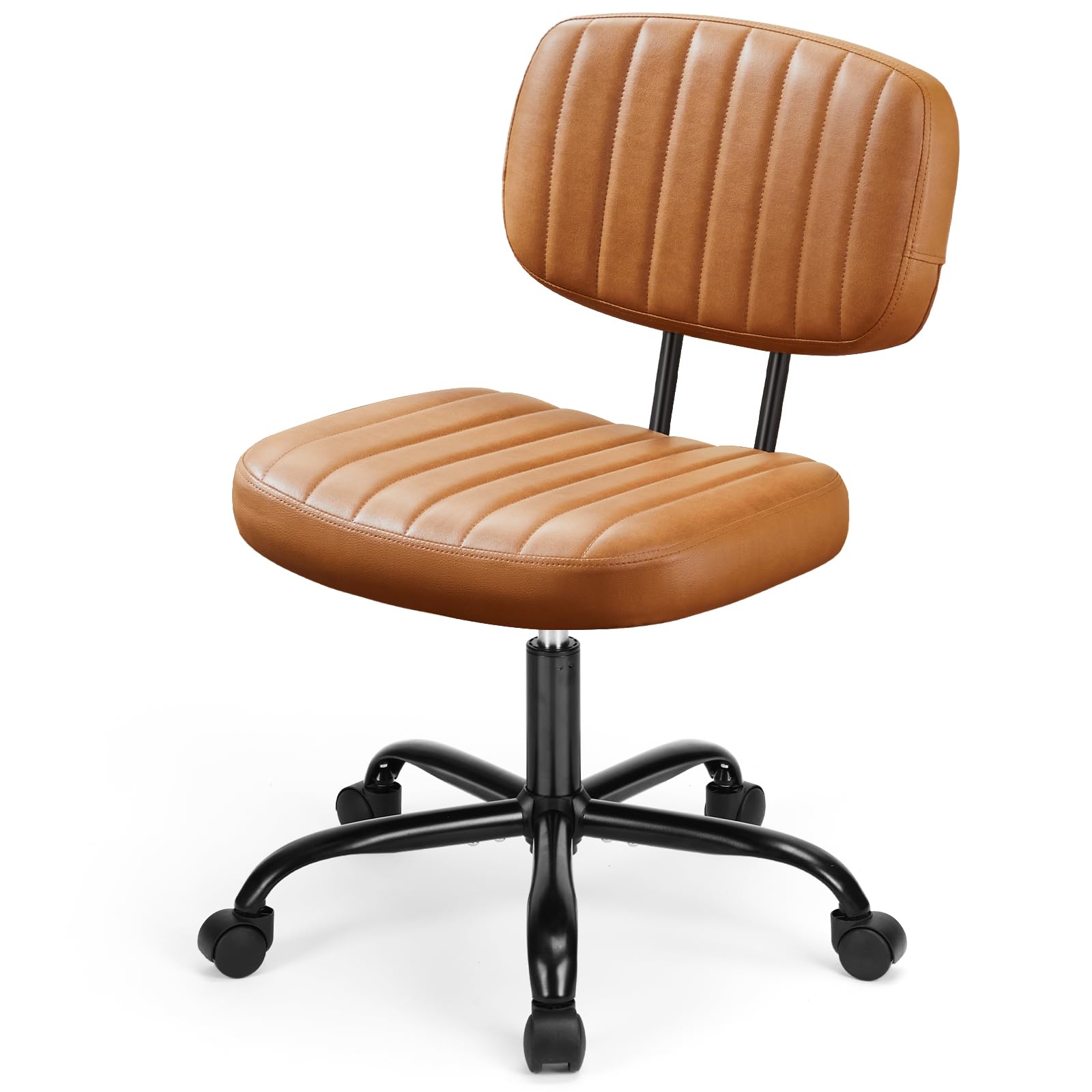 ENYLAY Armless Office Chair, Swivel Rolling PU Leather Vanity Chair with Back Lumbar Support Height Adjustable Computer Chair, Small Desk Chair for