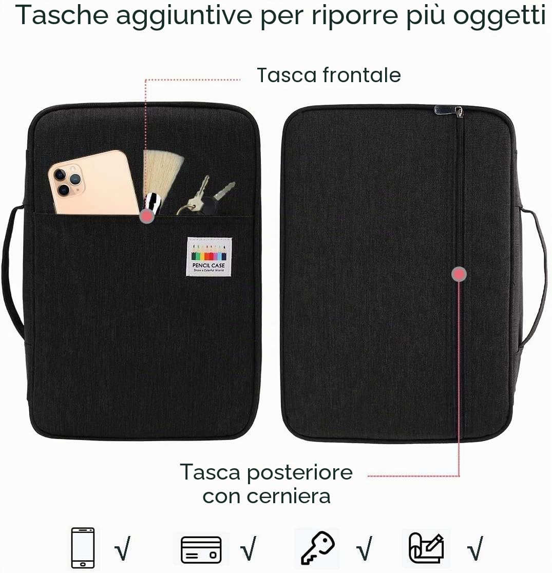JAKAGO Astuccio per Matite da Disegno,Astucci di Grande Capacità per Contenere 304 Matite Colorate,Borsa per Cancelleria Impermeabile per Pittura Portatile,Ottimo Regalo per Studenti Artisti