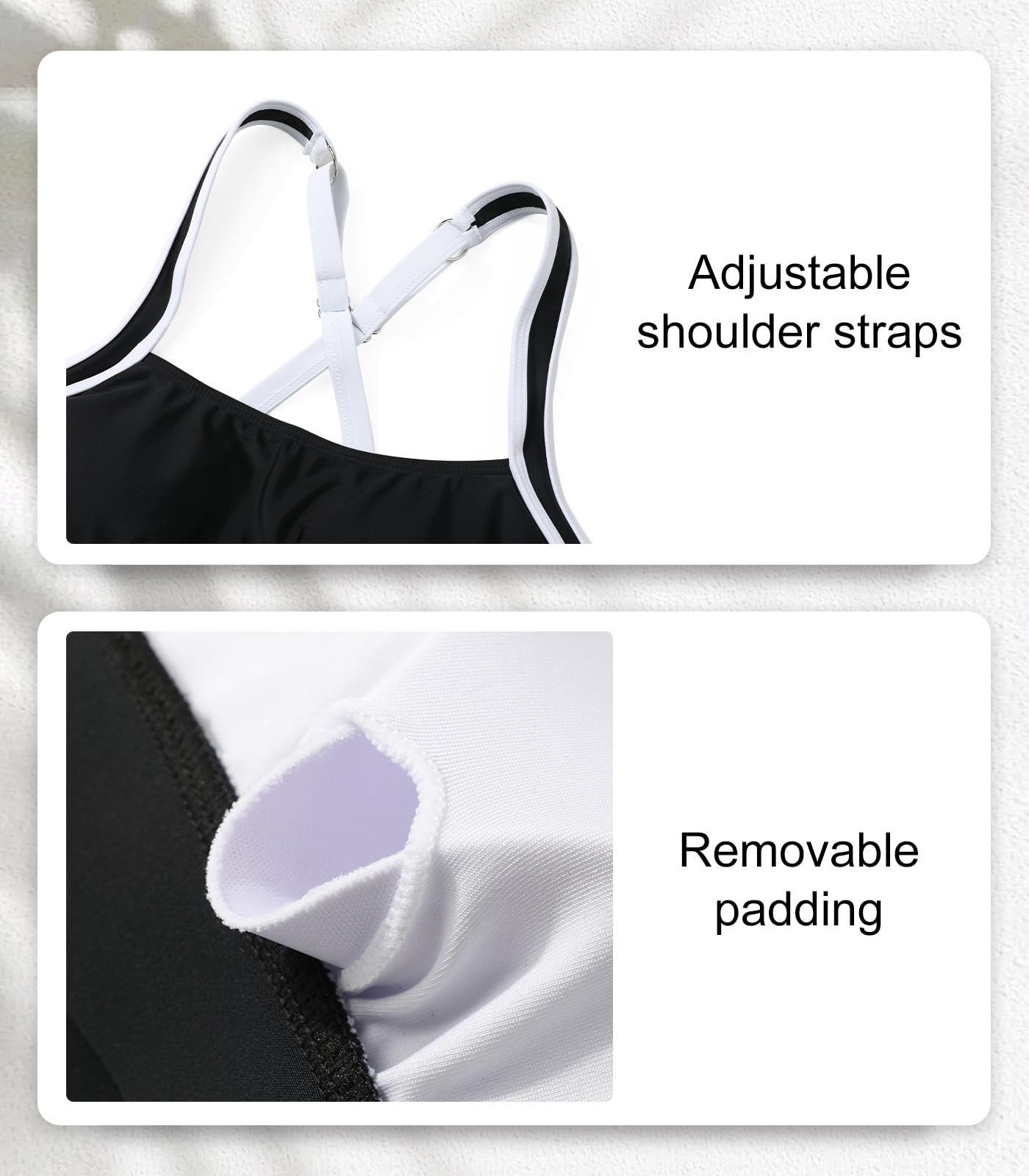 Adigaber Traje de Baño de Dos Piezas para Mujer Cintura Media Unicolor Bañador de Mujer Ropa de Playa Deportiva con Relleno - 5