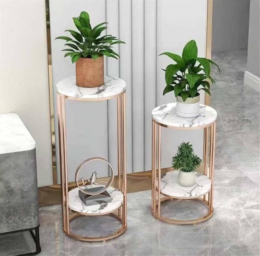 Marble Plant Stand Set - 2 Tier Gold Metal Stand -6