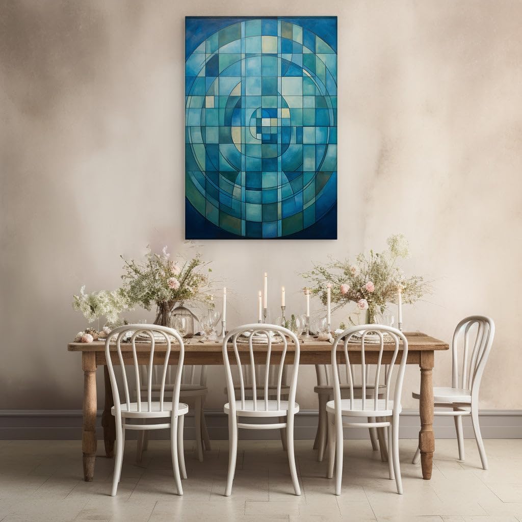 Canvas for Living Room. Dancing Squares in Blue: The Depth of Abstract Motion, 27 x 18 inch Canvas Wall Art - Ready to Hang