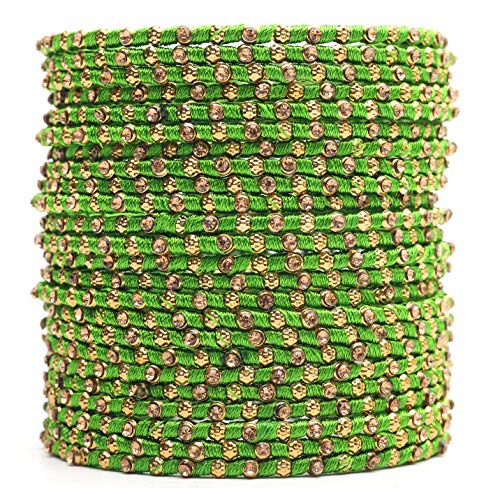Image of Swara Creations Multicolored Metal bangles /kada Set wrapped in Silk Thread & golden dots for Women & Girls (24 Pcs)