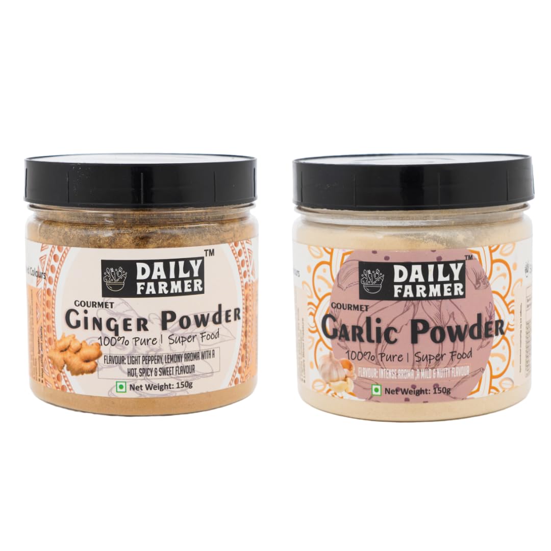 Daily Farmer Ginger and Garlic Powder Combo | Culinary Essential | 100% Pure | No Additives or Preservatives | 150g Each