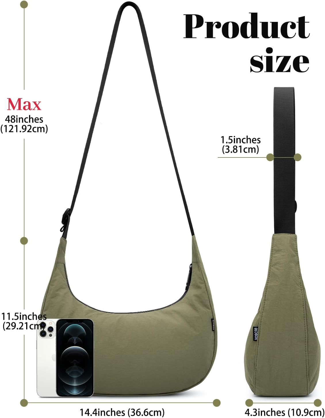 Iioscre Medium Crossbody Crescent Bag for Women Men Trendy, Nylon Crossbody Hobo Bag with Adjustable Strap and Inner Pockets. - Image 3