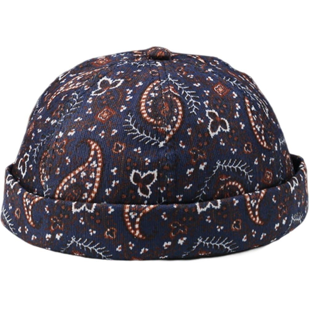 Sslvya Unisex Brimless Docker Hat Vintage Skull Cap Worker Sailor Cap Rolled Cuff Skullcap Retro Beanie Hat for Men Women