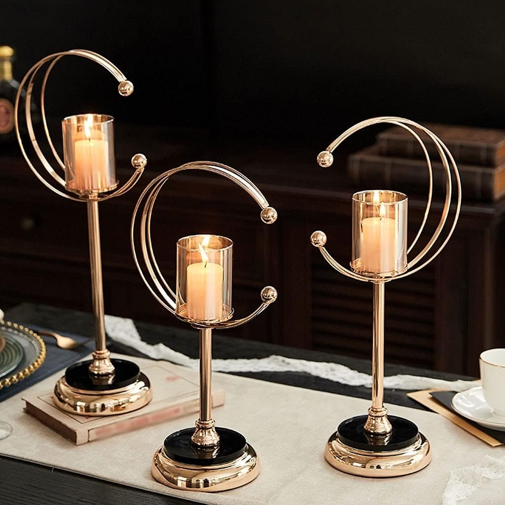 candle-holder Alloy Glass Candlestick Stand Romantic Dining Table Dinner Candlestick Luxury Candlestick Modern Home Decoration Send Candle*1 candlestick(Small)