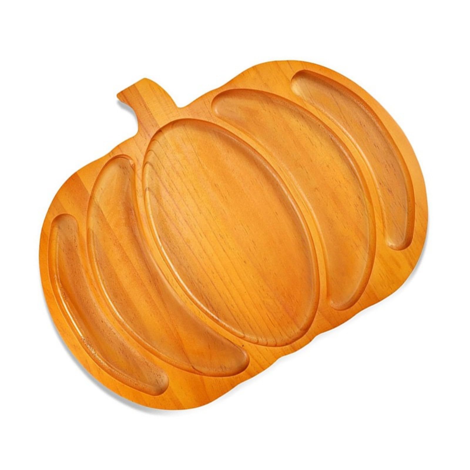 Jazuaiao Wooden Pumpkin Shape Serving Tray Halloween Party Essential Sturdy Food Safe Snacks Organizers 2 Size Option Wooden Food Display Tray Halloween