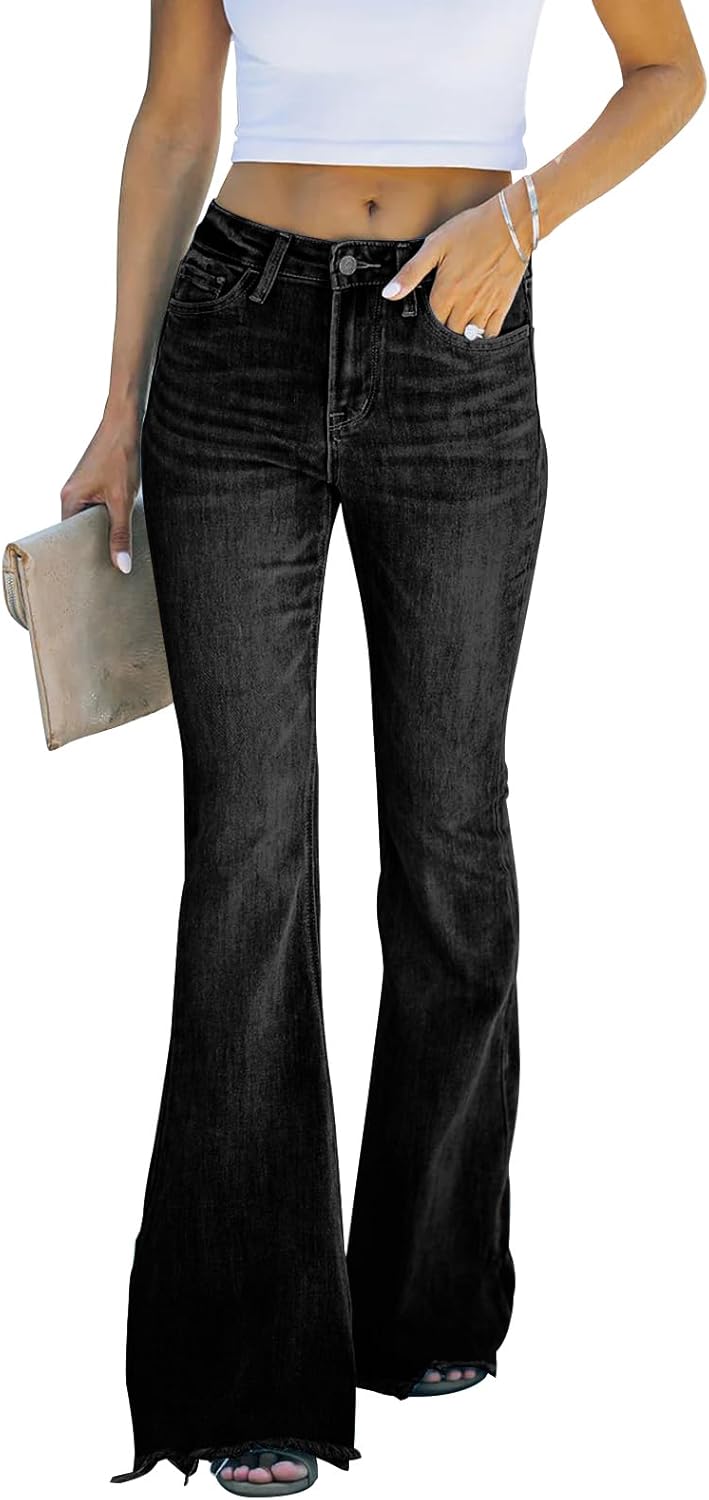 KUNMI Women's Flare Bell Bottom Jeans High Waisted Wide Leg Bootcut Jeans Stretchy Denim Pants
