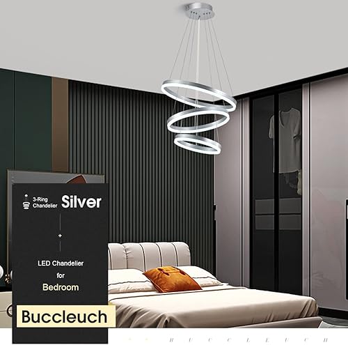 Miniatura 8 de Buccleuch Moderno candelabro LED de 3 anillos regulable circular LED, lámparas con certificación ETL con cable de acero inoxidable ajustable de 47