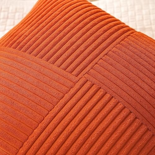 Image of Guffaw Corduroy Pillow Covers Boho Decorative Spliced Throw Pillow Covers Soft Solid Couch Pillowcases Cross Patchwork Cushion Covers for Living Room Bed Sofa 16x16 inch (1, Orange)