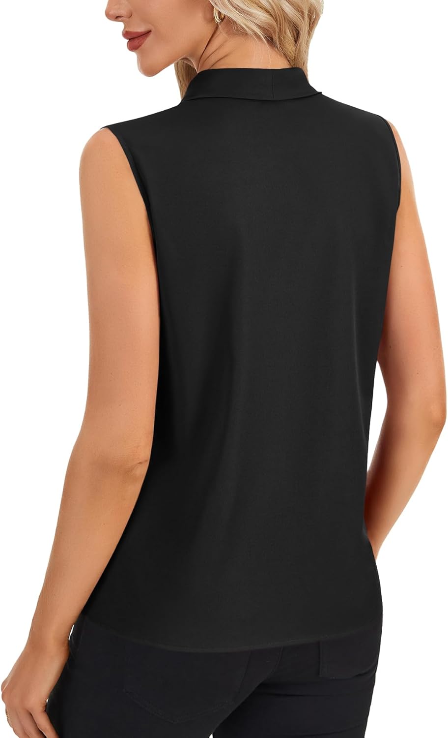 LYANER Women's Elegant V Neck Pleated Sleeveless Blouse Work Shirt Tank Top - Image 5