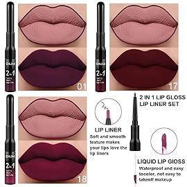 evpct 3Pcs Dark Red Purple Plum Matte Liquid Lipstick and Lip Liner Set for Women Matte Burgundy Lip Tint Stain Long Lasting Waterproof, Black Cherry Blood Red Mauve Brown Gothic Goth Lipsticks Makeup