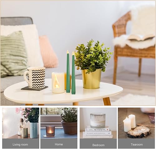 Miniatura 7 de Angoily 6 velas LED cónicas verdes que funcionan con pilas, luces LED sin llama parpadeantes para suministros de altar