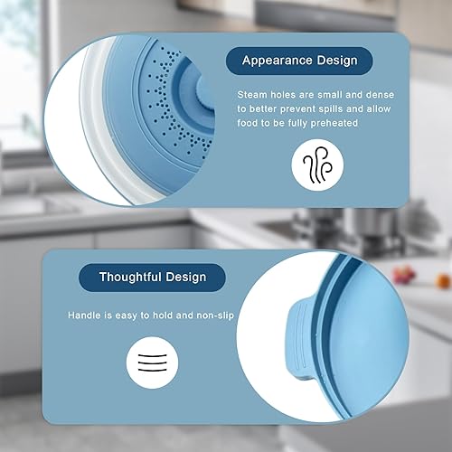 Miniatura 7 de Cubierta contra salpicaduras de microondas de 10.2 pulgadas con asas, tapa de silicona plegable ventilada y bandeja antiquemaduras, protector contra