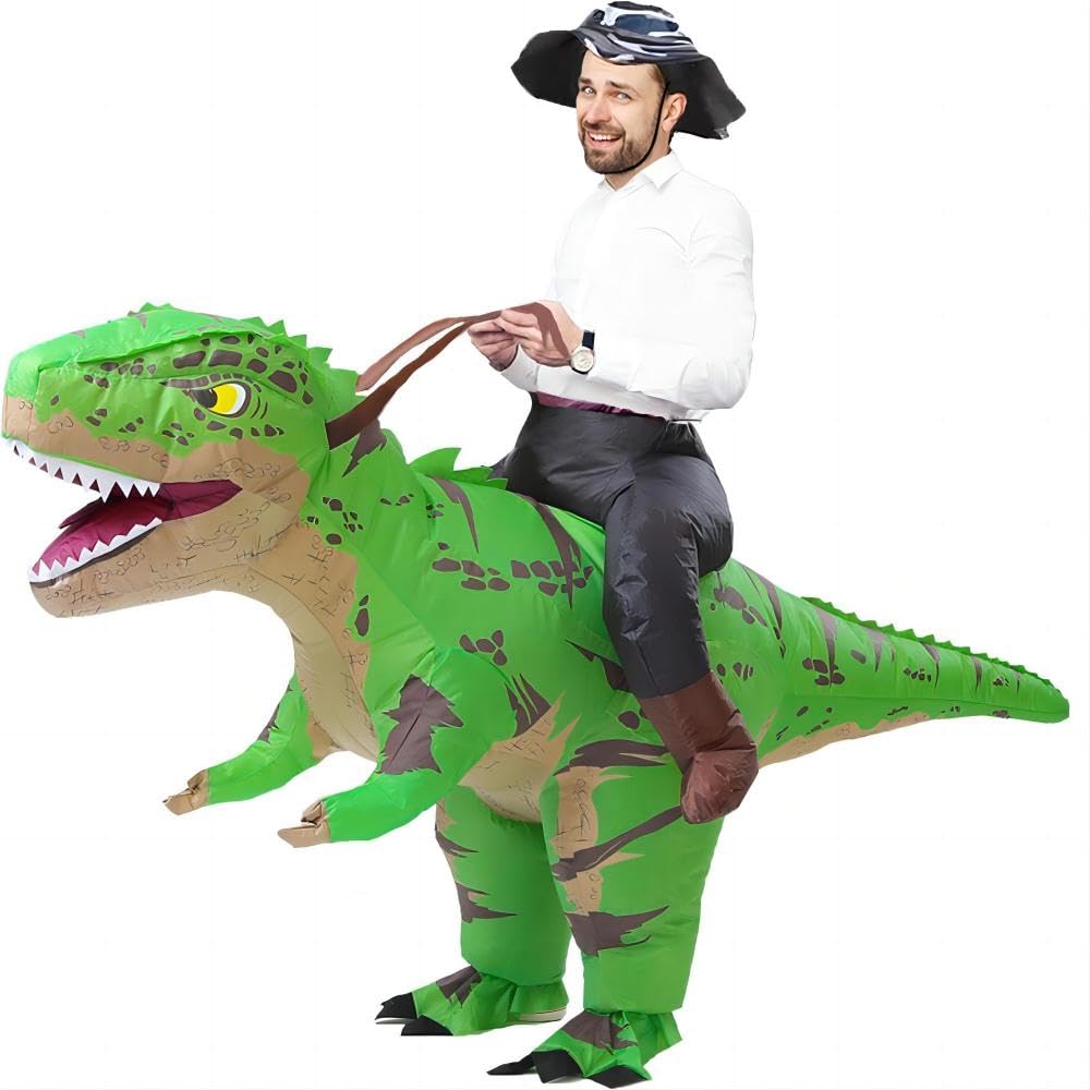 MXoSUMInflatable Dinosaur Costumes for Adult T-REX Ride on Halloween Costume Funny Dino Blow up Costume
