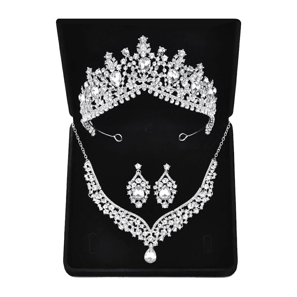 eexuujkl eexuujkl 3 unids/Set Conjunto de joyería Nupcial de Cristal Brillante Delicado Collar de Diamantes de imitación Pendiente Novia Vestido de Boda Accesorio