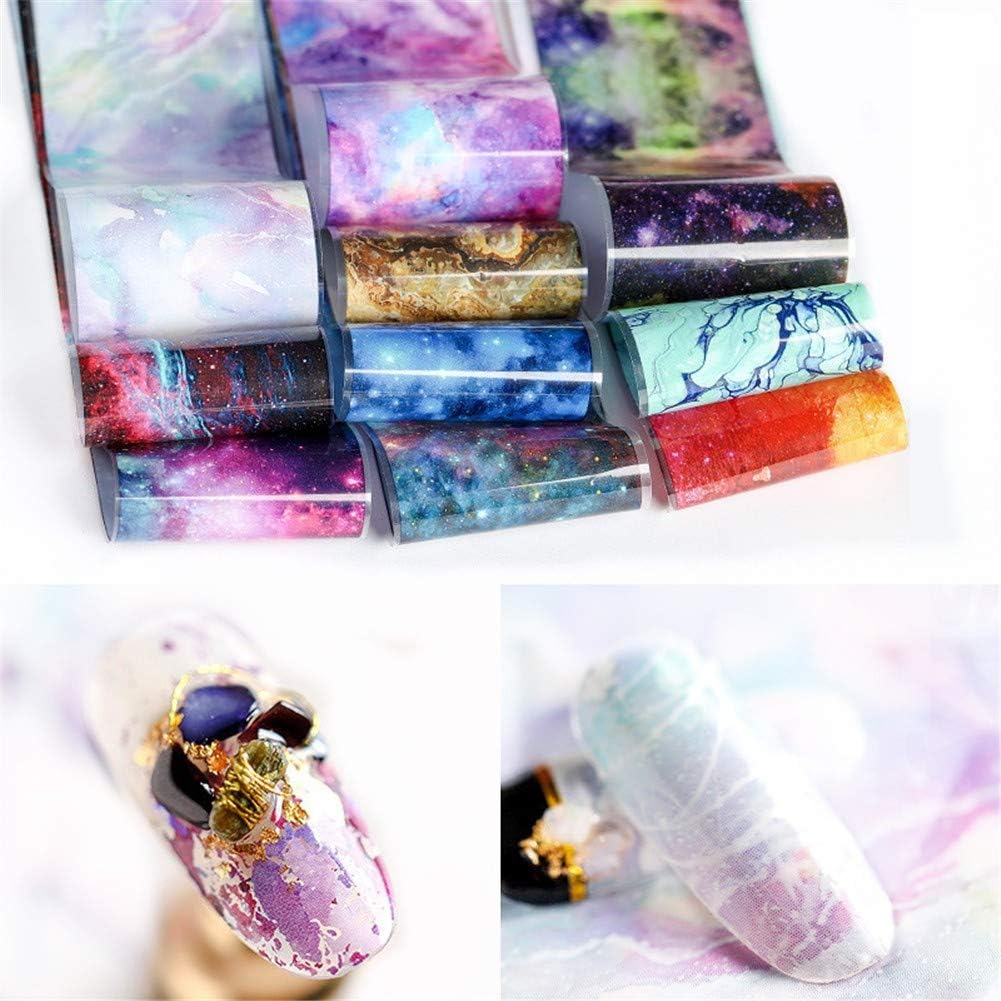 10 roll Holo Laser Star Sky Universe Galaxy Marble Series Nail Foil Sky Dream Catcher Transfer Sticker Nail Art